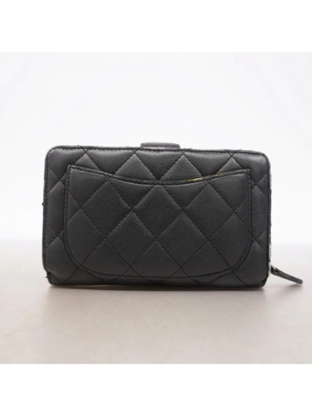 Chanel Wallet Quilted Lambskin Black Silver
